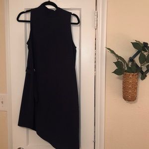 Navy boutique asymmetrical short high neck dress